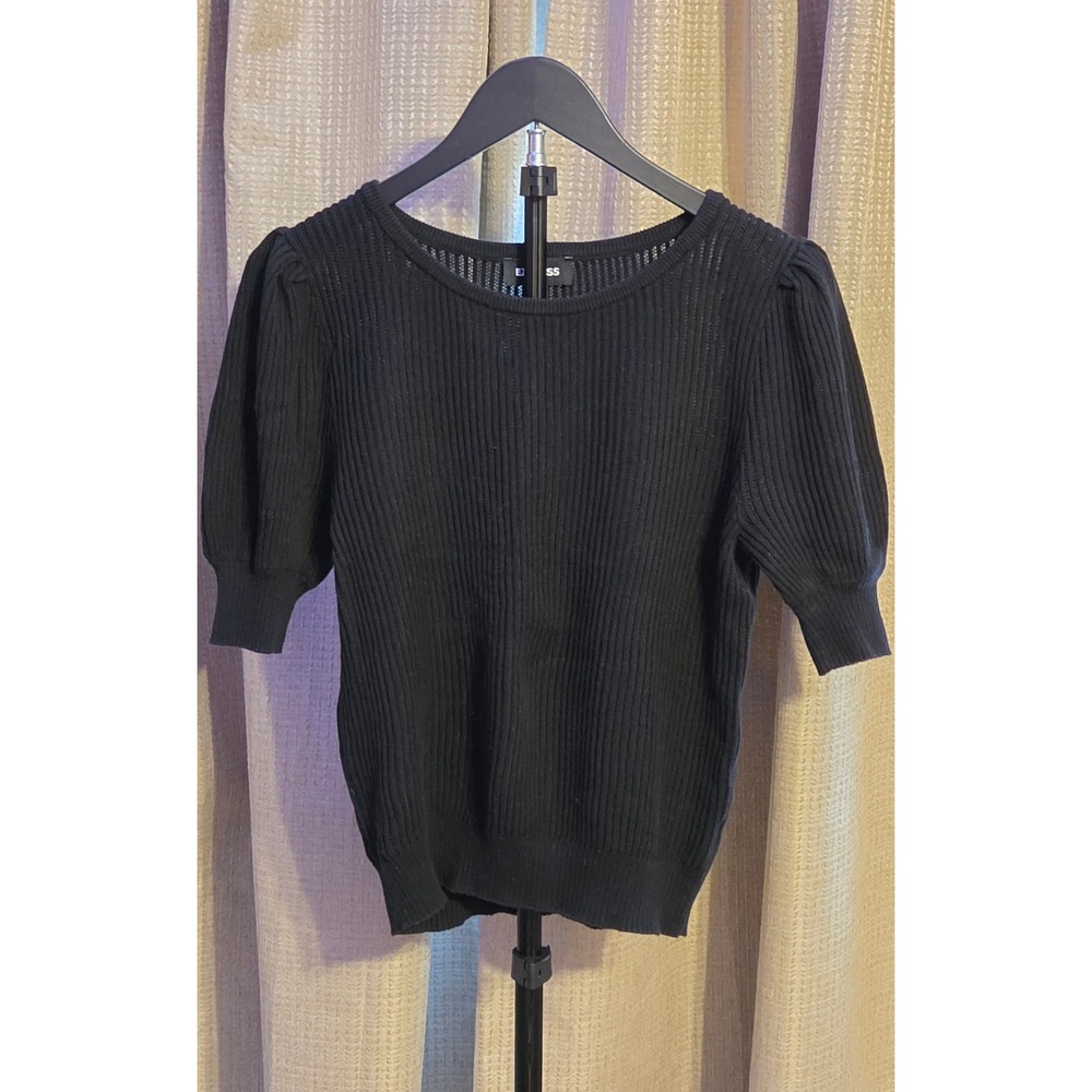 Express Short Sleeve Ribbed Knit Sweater Women's Size Small Black